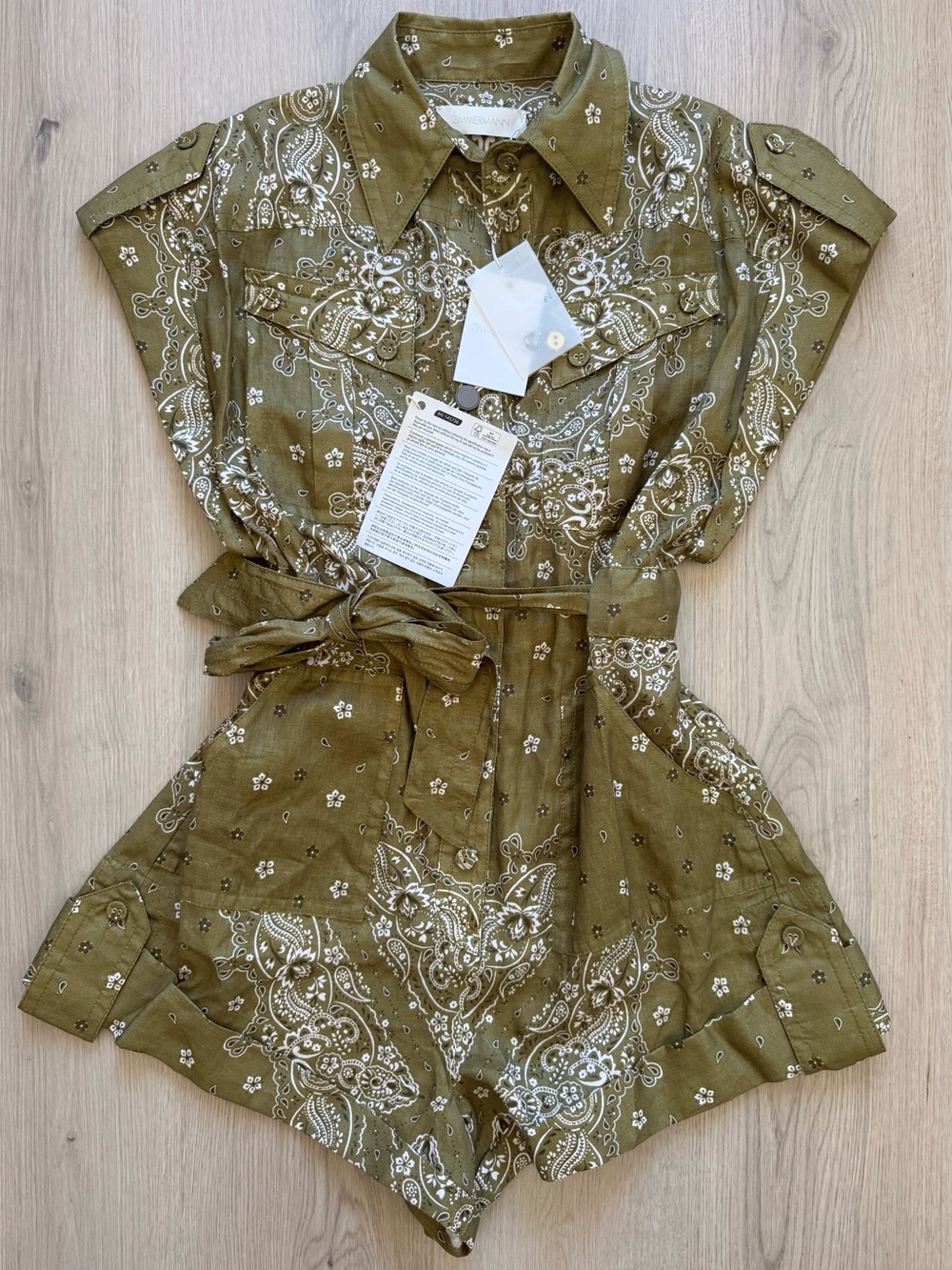 NWT ZIMMERMANN Violet Bandana Khaki Play Suit Tie-Waist Romper Size AUS 0 US 4 - Picture 1 of 16